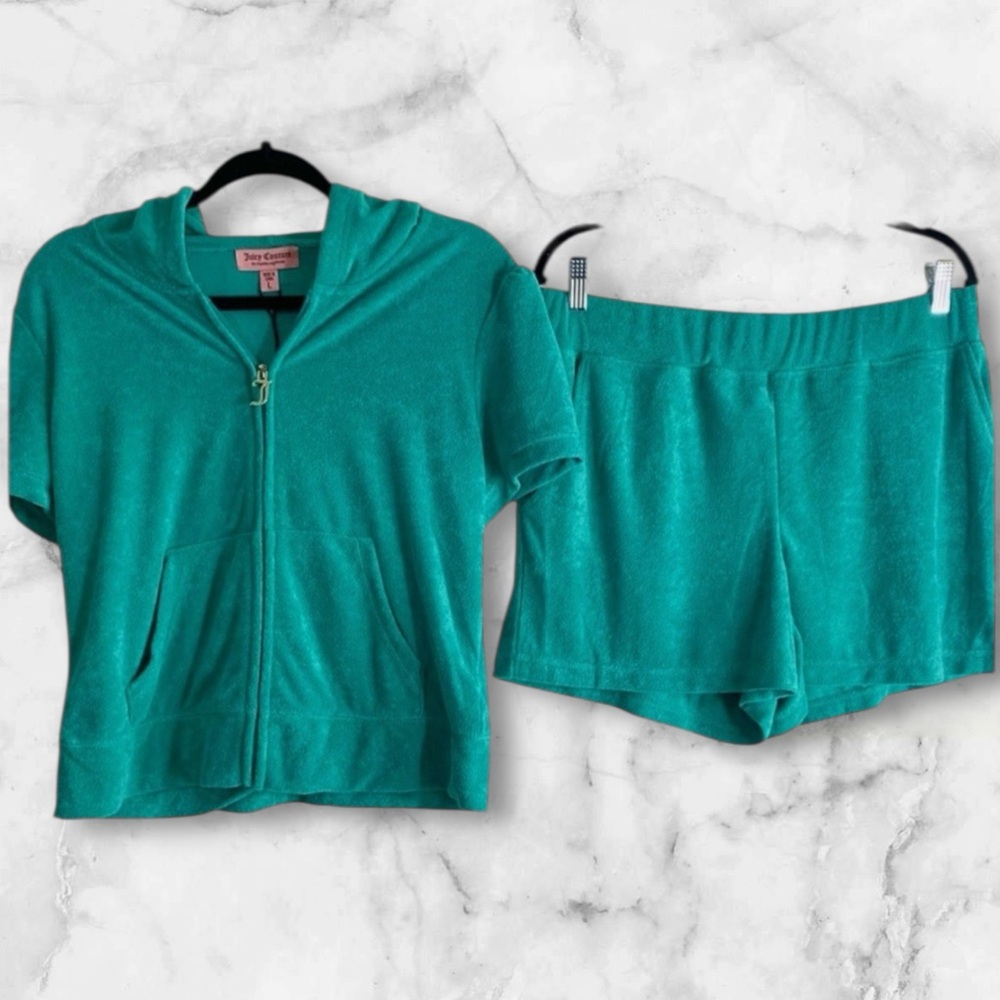 Juicy Couture Teal Velour Hoodie & Shorts Set